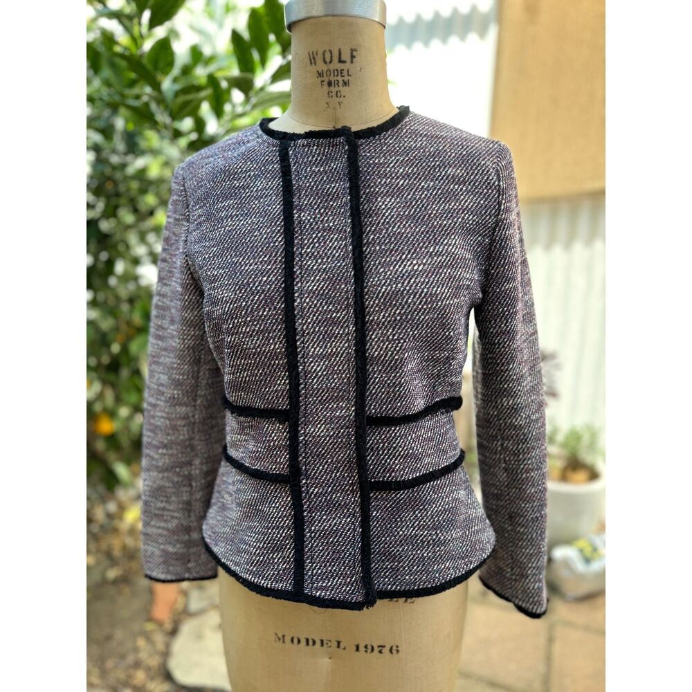 NWT Banana Republic Red Navy Multicolor Textured Tweed Fitted Blazer Jacket SZ 2